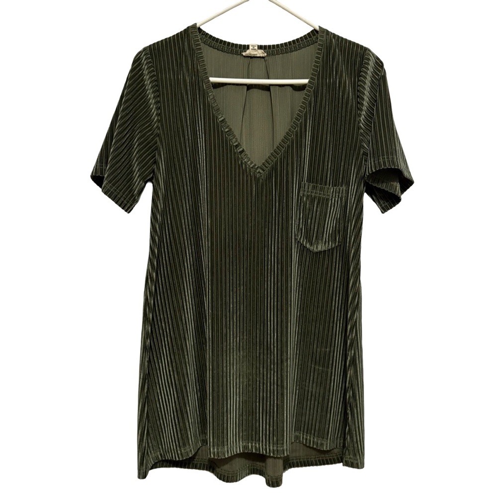 POL Green Velvet Ribbed Top - Picture 1 of 5